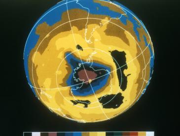 False colour image of Antarctic ozone hole.